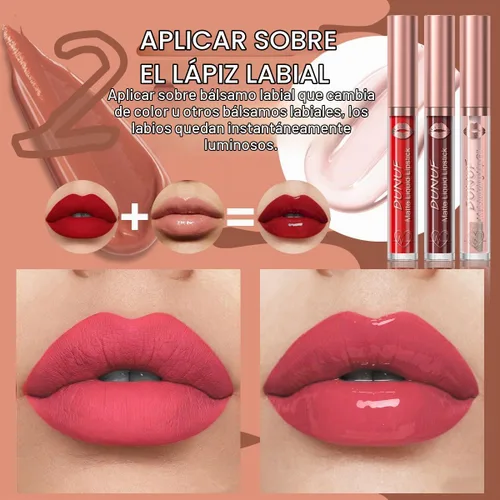 Vista 5 de Juego de brillo labial de 12 colores para mujer, esmalte labial hidratante brillante con alto pigmento, juego de tinte labial hidratante