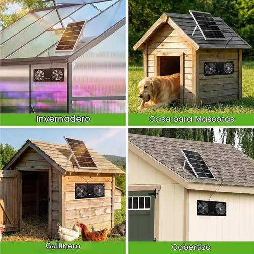 Vista 8 de Ventilador solar para gallinero con funcionamiento 24/7 y 2 temporizadores
