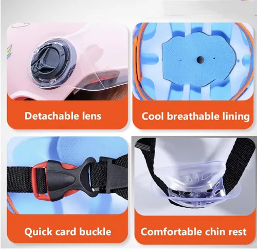 Vista 4 de Lindo casco de motocicleta para niños con orejas de gato, casco ultrafino de media cáscara para motocicleta, casco abierto para motociclista, casco