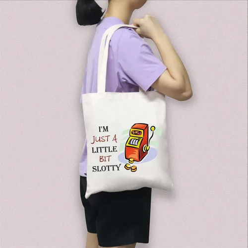 Vista 7 de BDPWSS Divertido juego bolsa de asas Casino amante regalo I'm Just a Little Bit Slotty máquina tragamonedas cremallera bolsa para el regalo