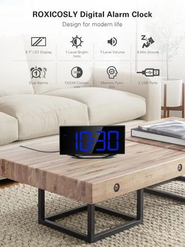 Vista 9 de Roxicosly Reloj despertador súper fuerte con agitador de cama, reloj despertador vibratorio para personas que duermen con problemas auditivos