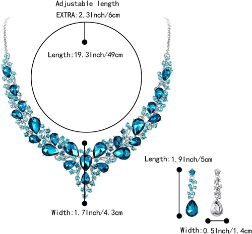 Vista 4 de BriLove - Juego de collar y aretes colgantes, para mujer, collar para impresionar, grupo de lágrima de cristal austriaco, nupcial, para boda.