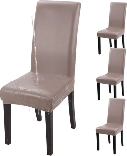 Vista 47 de Fundas para silla de comedor Yisun, fundas elásticas para silla de comedor, funda protectora para silla de comedor, mezcla de poliéster, Beige