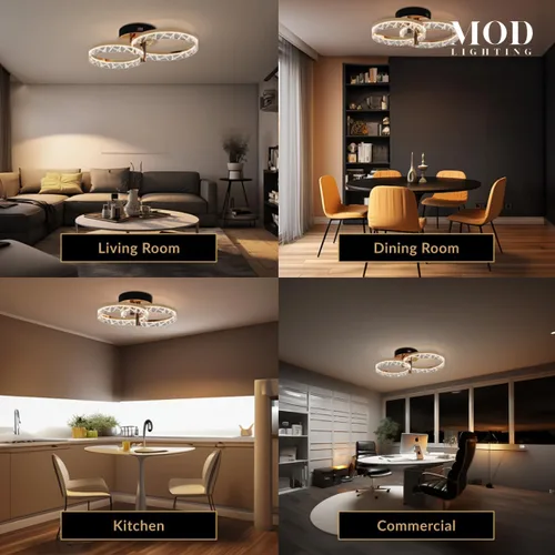 Vista 4 de MOD Lighting Clara Moderna lámpara de techo empotrada, lámpara de techo LED de 2 anillos para cocina, dormitorio y pasillo, cerca de luces