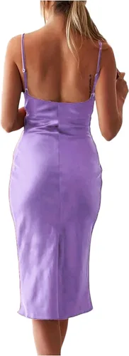 Vista 4 de xxxiticat - Vestido de satén sin mangas con tirantes delgados para mujer, para playa, noche, fiesta, de cuello esbozado, con lunares, de leopardo