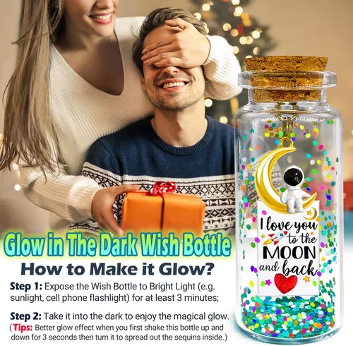 Vista 6 de Glow I Love You to the Moon and Back, mensaje romántico en una botella, regalo de aniversario luminoso en tarro de deseos, lindo regalo de San