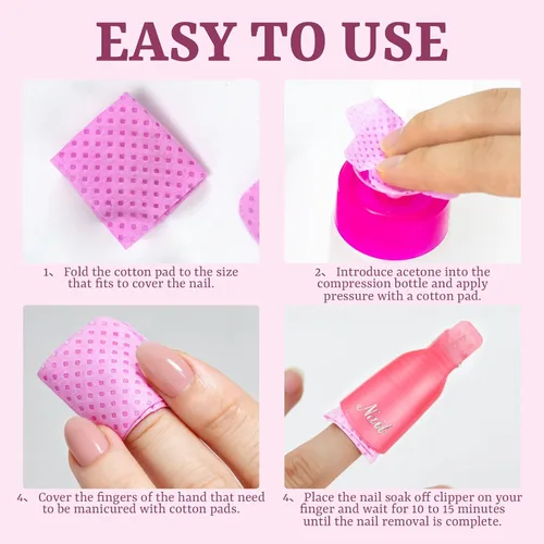Vista 5 de 300 toallitas de uñas sin pelusa con clips de remojo de uñas, kit removedor de esmalte de uñas con clips acrílicos para quitar uñas, dispensador
