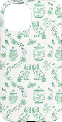 Vista 6 de Funda para iPhone XS Max Preppy Green & White Toile Chinoiserie Dogs and Ginger Jars