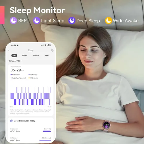 Vista 4 de Reloj inteligente para mujer, contador de calorías, monitor de sueño, IP68, impermeable, podómetro, contador de calorías, monitor de actividad