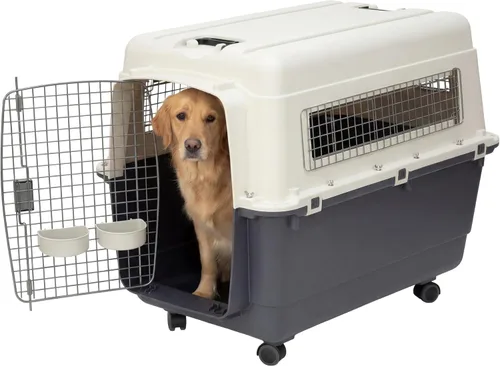 Vista 2 de SportPet Designs Perreras de plástico, Jaulas de viaje para perro, de plástico con ruedas, aprobadas para aerolínea, con puerta de alambre