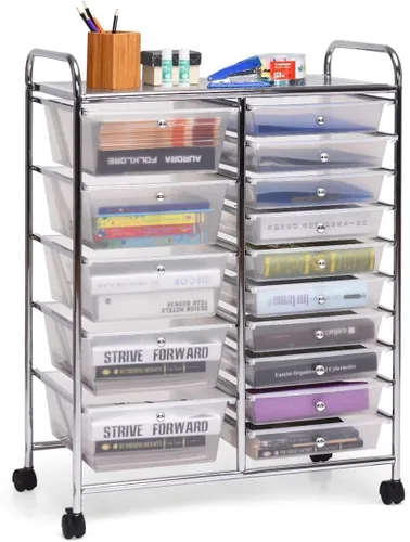 Vista 12 de LUARANE - Carrito rodante con 15 cajones, carrito de almacenamiento para manualidades con asas portátiles y ruedas con cerradura, organizador