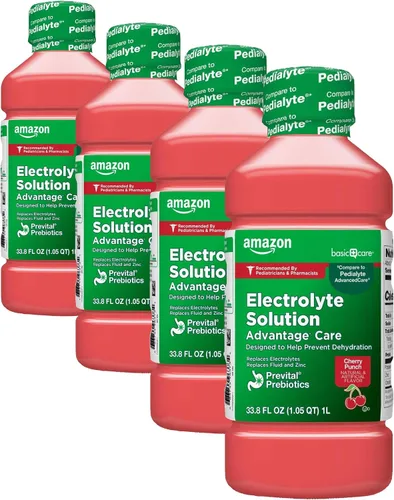 Vista 11 de Amazon Basic Care Solución de electrolitos Advantage Care con prebióticos PreVital, sabor a frambuesa azul, diseñada para ayudar a prevenir