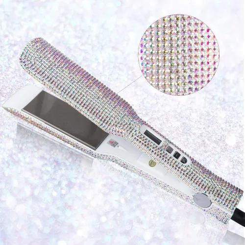 Vista 5 de DORISILK Crystal Diamond - Plancha de pelo de titanio, plancha plana de diamantes de imitación de 2 pulgadas, plancha alisadora de doble voltaje