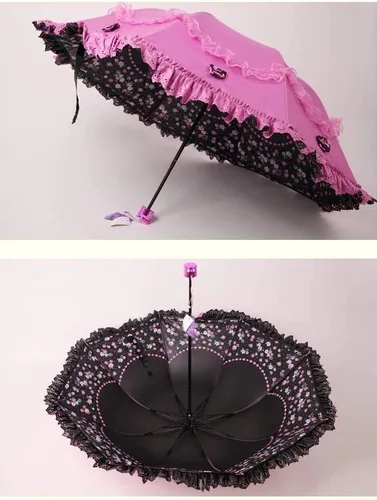 Vista 10 de Honeystore Paraguas plegable a prueba de rayos ultravioleta Princess Lace Parasol con cúpula anti-UV