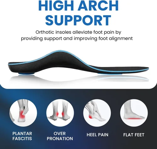 Vista 3 de PCSsole Plantillas ortopédicas con soporte de arco alto y medio, inserto de gel cómodo para botas de trabajo para pies planos, fascitis plantar