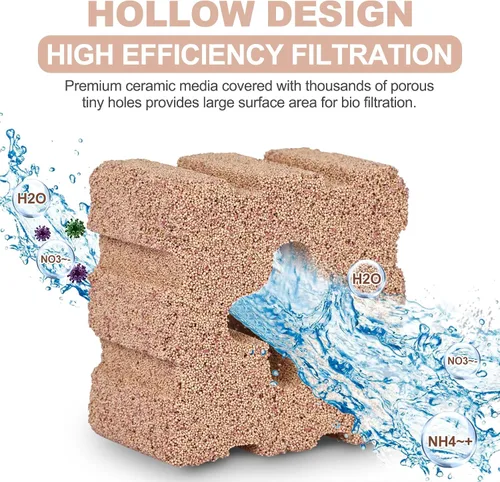Vista 3 de RealPlus Medios de filtro para acuario, 40 piezas de ladrillo de cerámica biológica para acuarios marinos y de agua dulce, recipiente de filtro