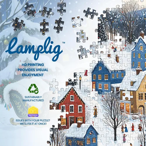 Vista 3 de Rompecabezas de Navidad de 1000 piezas para adultos, rompecabezas de pueblo de nieve, rompecabezas para celebrar Navidad, regalo para familiares