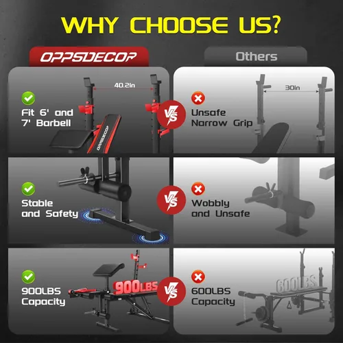 Vista 3 de OPPSDECOR 900LBS Weight Bench Set with Squat Rack Preacher Curl Weight Bench with Leg Extension Bench Press Set Workout Bench for Home Gym Full Body
