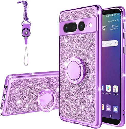 Vista 35 de Funda compatible con Google Pixel 6 Pro para mujer, con purpurina, suave, elegante, transparente, TPU de lujo, bonita funda protectora con correa