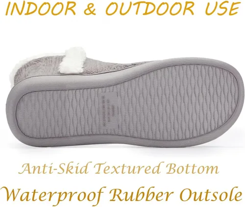 Vista 4 de NineCiFun Botines de invierno mullidos para mujer, botas de punto, pantuflas cálidas para el hogar, para exteriores e interiores con forro de piel