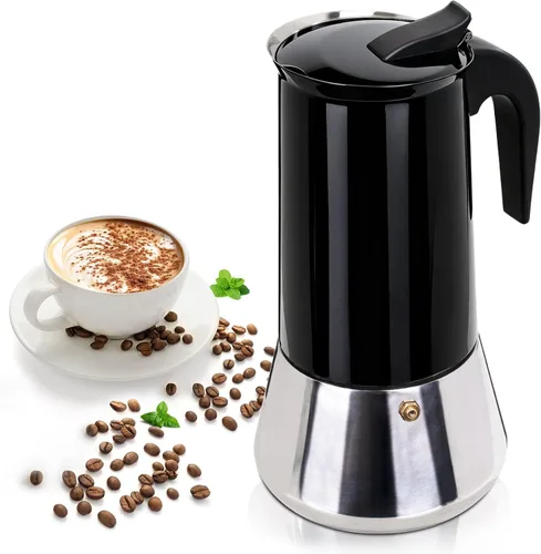 Vista 12 de 2 tazas de 3.4 fl oz Moka Pot de acero inoxidable, cafetera para estufa, cafetera italiana, estilo clásico, Greca Café, máquina de moca