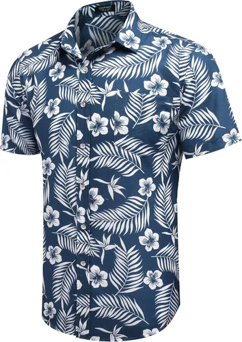 Vista 3 de COOFANDY Camisas hawaianas de manga corta para hombre, estilo casual, con botones, para playa tropical