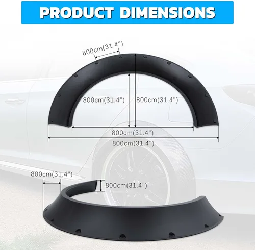 Vista 6 de 4 piezas de guardabarros universales de 800 mm, kit flexible para cuerpo ancho, arcos de rueda duraderos de PU