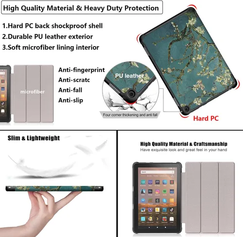 Vista 4 de Funda tipo folio para Amazon Kindle Fire HD 8 y Fire HD 8 Plus (se adapta tanto a 12ª/10ª generación, 2022/2020) con soporte inteligente de piel