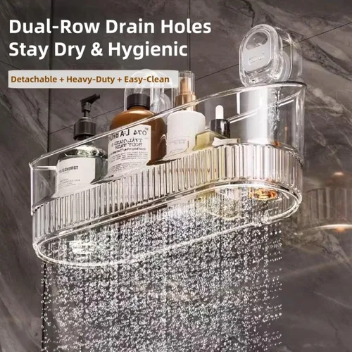 Vista 6 de Organizador de ducha de baño transparente, estante de almacenamiento de montaje en pared con ventosas, estante de almacenamiento de baño 12.7 x 4.5