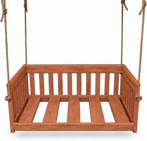 Vista 17 de Amish Made Antique Mahogany Mission Swing, Made in USA Deep Seating Mission Collection HDPE Poly Lumber Porch Swing with Rope, All-Weather Outdoor