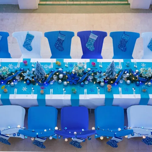 Vista 6 de Oudain 12 fundas de silla plegables azules para decoración de fiestas Serie azul