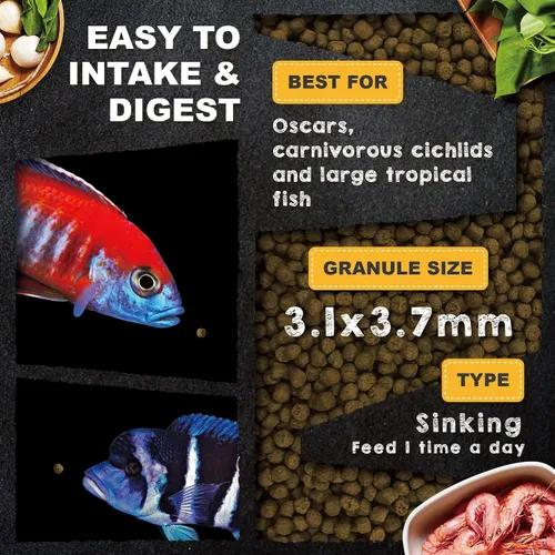 Vista 5 de Ultra Fresh Alimento Hundible para Peces Cíclidos, Langostinos Espada Silvestres, Todos los Ingredientes Naturales, Pellets Carnívoros para Cíclidos