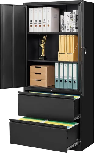 Vista 11 de Armario de almacenamiento de metal negro SISESOL con puertas y estantes, armario de exhibición con cerradura de 36 pulgadas con puertas de acrílico