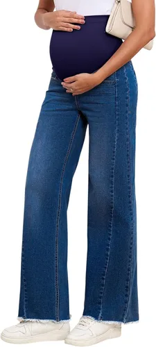 Vista 12 de BLENCOT Jeans de maternidad para mujer, pierna recta, elásticos, rasgados, para embarazo, jeans de novio