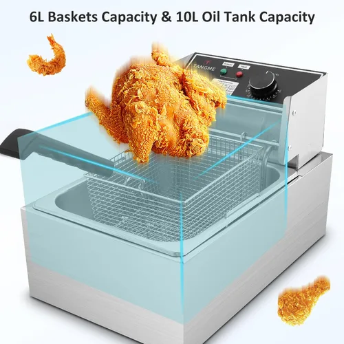 Vista 3 de Freidora profunda con cesta Freidora eléctrica de 10L/12.7QT 1700W Freidora de aceite de encimera de acero inoxidable de 0.028 in de grosor, gran