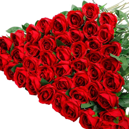 Vista 6 de RetroWavy - 200 rosas artificiales con tallos largos, flores de seda, color Ideal para centros de mesa de boda, despedida de soltera, arreglos