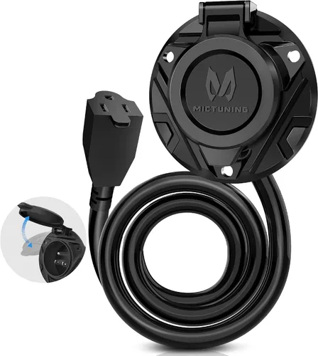 Vista 11 de MICTUNING Enchufe de puerto de CA de 13Amp 125V con cable de extensión integrado de 16 pulgadas y tapa resistente al agua, color negro