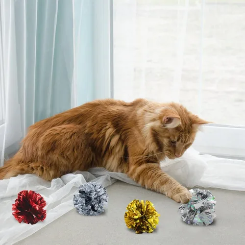 Vista 3 de Andiker Pelotas arrugadas para gatos de 3.54 pulgadas, 4 unidades, coloridas y brillantes, ligeras, fáciles de transportar, juguetes interactivos