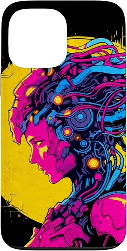 Vista 23 de Funda estilo anime futurista Cyberpunk para iPhone 16 Robot Woman