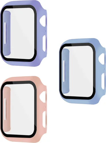 Vista 33 de Paquete de 3 fundas con protector de pantalla para Apple Watch de Negro + rosa intenso + morado oscuro