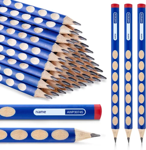 Vista 13 de M&G 12 piezas de lápices triangulares para niños, lápices HB con mango de corrección triangular, preafilados, lápices de grafito con madera