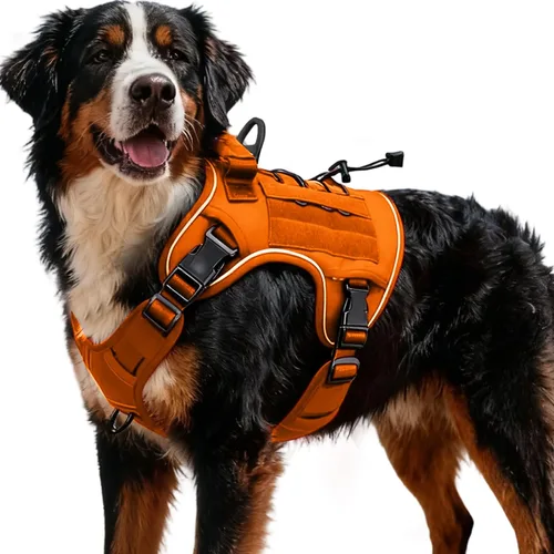 Vista 56 de Arnés táctico para perros grandes, chaleco reflectante ajustable sin tirones con sistema Molle, control de grado militar K9 para entrenamiento
