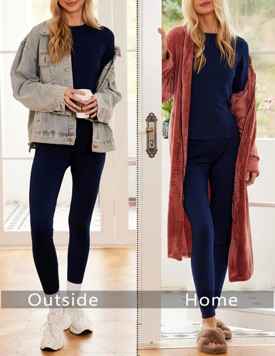 Vista 5 de Ekouaer Conjunto de ropa interior térmica para mujer, con forro polar de microforro polar largo, capa base, térmicas, conjunto de 2 piezas, tallas