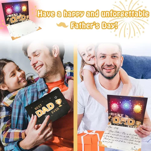 Vista 3 de Tarjeta emergente 3D para el día del padre, luces y música, mejor tarjeta de papá del mundo, tarjetas del día del padre, regalo del día del padre
