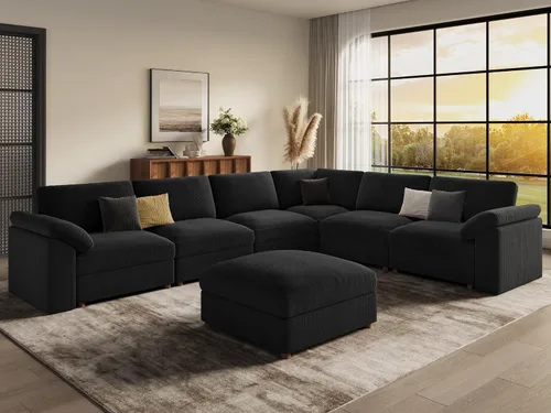 Vista 45 de EASE MOOSE Sofá modular verde seccional de gran tamaño en forma de L Pana verde