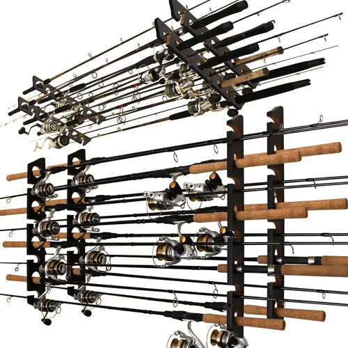 Vista 9 de Rush Creek Creations 8 Fishing Rod Wall or Ceiling Storage Rack, Vertical or Horizontal Holder for Garage, 8 Rod and Reel Combo Capacity