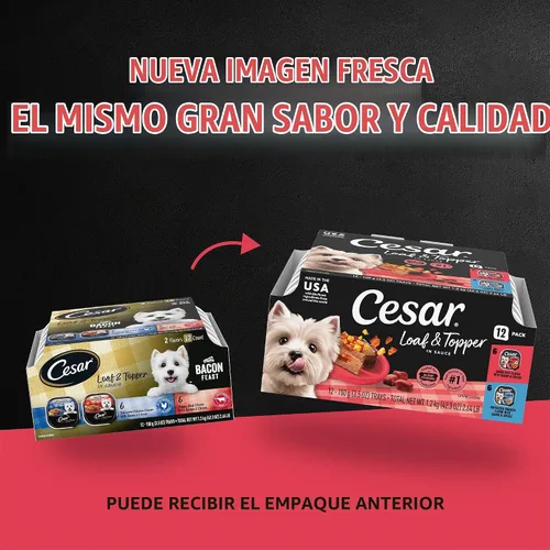 Vista 2 de Cesar Loaf & Topper - Alimento húmedo para perros, fiesta de tocino, 3.5 onzas, 12 unidades, paquete de 2