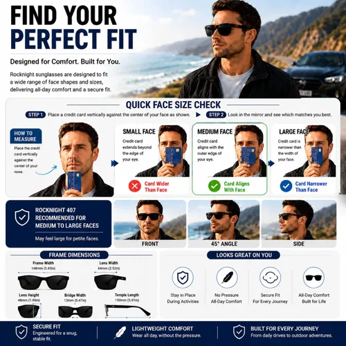 Vista 4 de ROCKNIGHT Polarized Sunglasses for Men Outdoor Use Square UV400 Al-Mg Frame Marco negro/lente negro (no espejado)