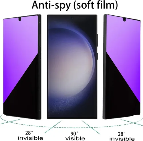 Vista 2 de Paquete de 2 protectores de pantalla de privacidad anti-azul para Samsung Galaxy S23 Ultra Anti-Spy Soft Gradient Film Support Finger Unlock 6.8