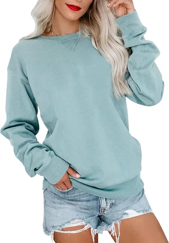 Vista 9 de Bingerlily Sudadera casual de manga larga para mujer, cuello redondo, linda sudadera pullover de ajuste relajado, tops
